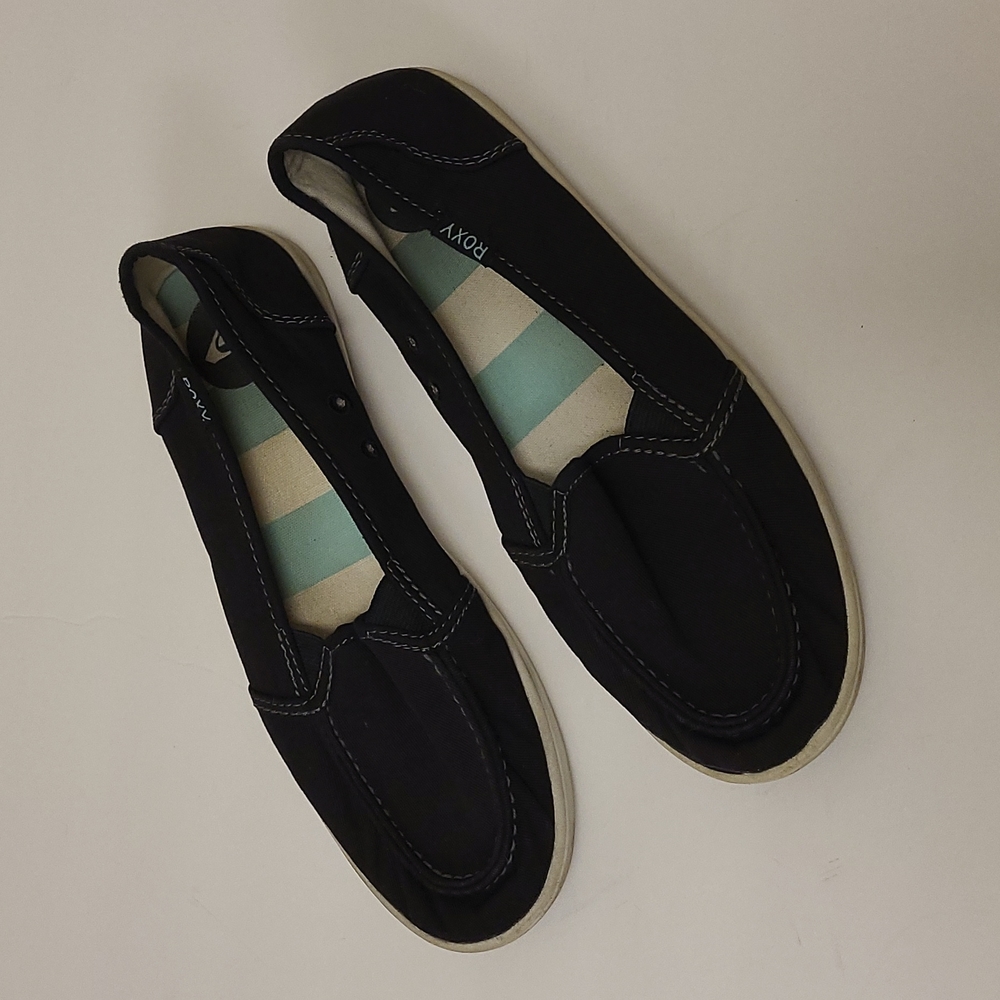 Roxy Lido II Slip On Boat Shoes Sneakers Black White Women's 9